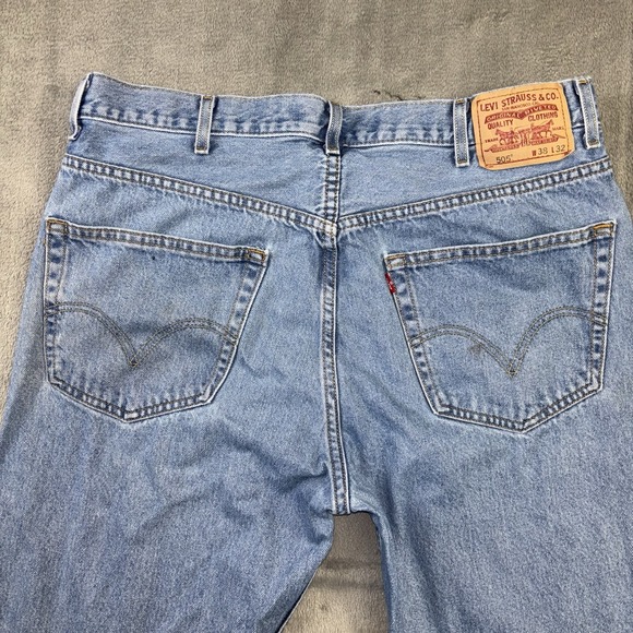 Levis 505 Jeans Mens 36x31 (Actual) Blue Regular Fit Denim Medium Wash Straight - Picture 12 of 16